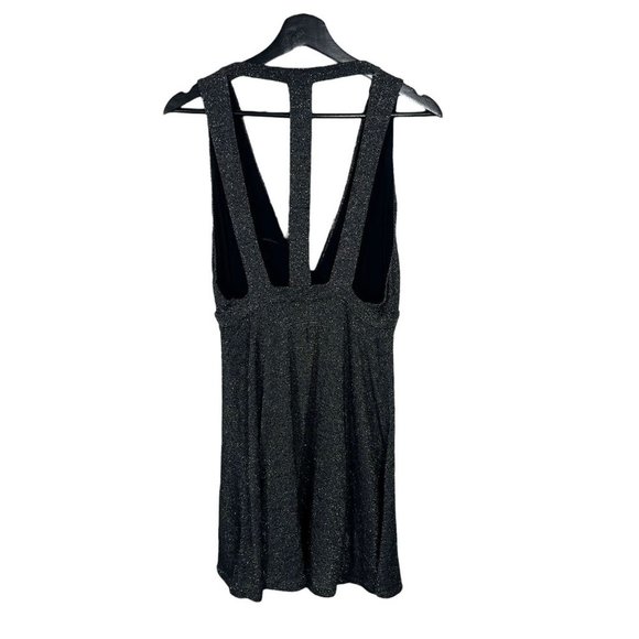 Free People Black Metallic Deep Plunge Halter Empire Short Dress Medium - Picture 3 of 14